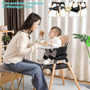 Baby High Chair, 6 in 1 Wooden Convertible High Chairs for Babies and Toddlers, Booster Seat with Double Tray & Reversible Footrest, 5-Point Harness Infants Feeding Seat, Black by TinyTreasures Baby Boutique