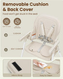 Foldable High Chair, High Chairs for Babies and Toddlers, Dining Chairs and Eating Chair with Adjustable Tray and 5 Point Harness for Infant, Beige by TinyTreasures Baby Boutique
