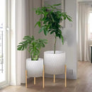ARNIS Plants Pots with Stand, Set of 2 Indoor Planter Pots, Unique Mid Century Decorative Metal Flower Pots with Drainage,8.25 & 10.5 Inch, Grey and White by CozyNest Decor
