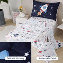 PERFEMET 4 Pcs Toddler Bedding Dark Blue Outer Space Printed Toddler Bed Set with Sheets Reversible Planet Rocket Pattern Bed in a Bag for Toddlers(Dark Blue, Planet/Rocket) by TinyTreasures Baby Boutique