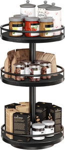 HOOBRO Lazy Susan Organizer, Rotating Spice Rack, 3-Tier Organizer, Turntable Spice Rack, Vertical Storage Organizer, for Kitchen Countertop, Vanity, Dining Table, Black BB09TL01 by CozyNest Decor