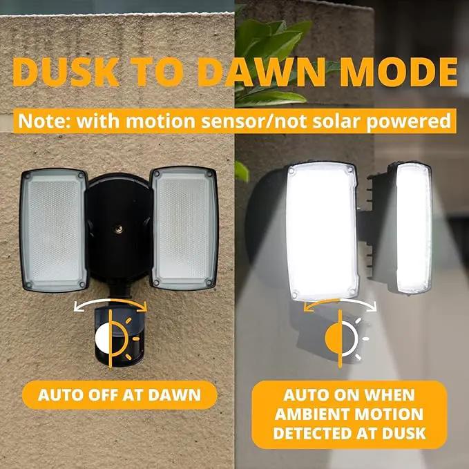 UME 2 Pack 19W LED Flood Light Motion Sensor Outdoor, 2 Adjustable Head, 2000LM, 5000K, IP65 Waterproof, Dusk to Dawn Security Light with Photocell for Exterior,Outside,Garage,House(Black), photo 4 of 7