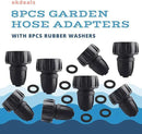 8pcs Garden Hose Adapter, 3/4'' Faucet Convert to 3/8'' Drip Irrigation Tubing, Drip Irrigation Hose Connectors for Outdoor Watering, Fittings with 8pcs Rubber Washers (1 Barb) by GreenHaven Gardens