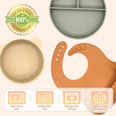 Silicone Baby Feeding Set 21 Pcs, Baby Led Weaning Supplies, Baby Feeding Supplies Set BPA Free, Essentials for Newborn Gift Walnut Color, Beige, Smoky Gray by TinyTreasures Baby Boutique