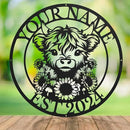 Personalized Highland Cow Name metal Signs,Custom Highland Cow Metal Shed Wall Decor,Black Metal Wall Art Plaques Outdoor wall Decorative Signage (Style E) by CozyNest Decor