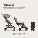 Mompush Velo Lightweight Travel Stroller – One-Hand Fold, Ultra-Compact & Airplane Friendly, Lie-Flat Recline Seat (from Birth to 50 lbs), Includes Cup Holder, Shoulder Strap, and Leather Bumper Bar by TinyTreasures Baby Boutique