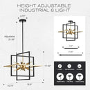 18.9'' Black Gold 8-Light Sputnik Chandelier Modern Industrial Adjustable Hanging Geometric Pendant Light Fixture for Entryway Foyer Stairway Hallway Bedroom Living Room Kitchen Island by CozyNest Decor