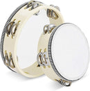 Flexzion Handheld Tambourine - 8 & 6 Inch Set of 2 Pack, Double Row 12 Pair Metal Jingles, Percussion Drum Moon Musical Educational Instrument for Adults Classroom Gift Party (Wood) by TinyTreasures Baby Boutique