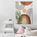 Abstract Bohemian Mid Century Tapestry, Tropical Leaves Modern Geometric Archway Minimalist Bohemian Botanical Aesthetic Wall Hanging, Sage Green Gold Home Decor Art for Bedroom 60x80 Inch by CozyNest Decor