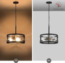 13" Industrial Drum Glass Chandelier, 3-Light Rustic Hanging Pendant Lights, Metal Round Lighting Fixture for Dining Room Foyer Entryway Hallway Bedroom, Clear Waterglass Drum Shade by CozyNest Decor
