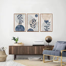 KAIRNE Boho Plant Wall Art Set of 3,Blue Bohemain Framed Canvas,Abstract Geometric Line Wall Painting,Modern Nature Prints,Botanical and Moon Wall Art for Living Room Bedroom Office - 3Pieces,16”X24” by CozyNest Decor