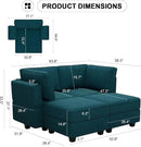 Bellfin Modular Sectional Sleeper Sofa Convertible Sofas with Storage Ottomans Small Sectional Couches for Living Room. Peacock Blue Couch by CozyNest Decor