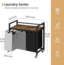 Laundry Hamper, Laundry Basket, Laundry Sorter with 3 Removable Bags, Clothes Basket with 3 Compartments, Wheels, Shelf for Laundry Room Bathroom Bedroom (3 Bags-Black Grey White) by CozyNest Decor