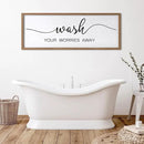Wash Your Worries Away Wall Art Sign 32"×12" Laundry Room Large Wood Framed Restroom Toilet Wall Decor Hanging (Wood) by CozyNest Decor
