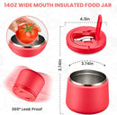 Soup Thermo for Hot Food Kids 14oz Lunch Containers with Buckle Lid Wide Mouth Hot Food Jar Vacuum Insulated Stainless Steel Bento Box Leakproof with Spoon (Red) by TinyTreasures Baby Boutique