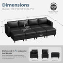 118.5" Luxury Modular Sleeper Sofa Bed with Storage Seat, 8 Seat Sectional Couch Deep Seat with Reversible Chaises & Removable Cover - Black Faux Leather by CozyNest Decor