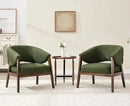 Mid-Century Modern Accent Chair, Comfy Barrel Armchair with Wide Seat, Upholstered Lounge Chair with Walnut Wood Legs for Living Room/Bedroom/Reading Corner, Linen Fabric, Deep Green, 1PC by CozyNest Decor