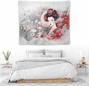 Japanese Geisha Tapestry Asian Red Cherry Blossom Traditional Kimono Folk Tapestries Home Decor for Living Room Bedroom Apartment Farmhouse Dorm 60"x50" by CozyNest Decor