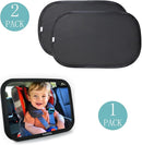 Funbliss Bar Mirror for Baby + 2 Pack Car Window Shades Bundle (19″ × 12″), UPF 50+ Window Shade for Baby in Car, 360° Rotation Fully-Adjustable Straps by TinyTreasures Baby Boutique