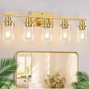 5-Light Bathroom Vanity Light with Clear Glass Shades, Brushed Gold Bathroom Light Fixtures Over Mirror, Modern Vanity Light for Mirror Living Room Cabinet Bedroom Porch by CozyNest Decor