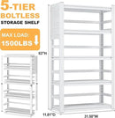 White Garage Shelving, 5 Tier Adjustable Shelving Units, Heavy Duty Metal Shelves, Bookshelf for Garage, Pantry, Basement, Living Room by CozyNest Decor