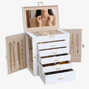BOOVO Jewelry Box For women, 6 Layer Large Jewelry Organizer With Mirror, Multi-Function Storage Box With Lock, Necklace Holder With 5 Drawers, For Earrings Necklace Bracelet (White and Gold) by TinyTreasures Baby Boutique