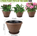 4 Pack Plant Pots Outdoor Indoor, 8 Inch Small Flower Pots with Drainage Hole & Tray, Thickened Plastic Outdoor Planters for Garden House Decor - Pebbles Pattern Design by CozyNest Decor