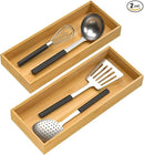Bamboo Drawer Organizer, Stackable Utensil Organizer for Kitchen, Bamboo Storage Box Wood Silverware Tray for Drawer 15" x 6" x 2" Set of 2 by CozyNest Decor