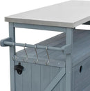 Outdoor Solid Wood Grill Table with Stainless Steel Top, Farmhouse Kitchen Island with Storage Cabinet, Outdoor Bar Cart with Internal Storage Rack, Spice & Towel Rack, Grey Blue by CozyNest Decor