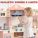 ANPABO Play Kitchen for Kids, Wooden Kitchen Playset w/Real Lights & Sounds, Coffee & Ice Maker, Microwave, Stove, 30Pcs Accessories Include Play Food, Pretend Play Set for Boys & Girls, Pink by TinyTreasures Baby Boutique