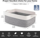 OIAHOMY 3 Pack Storage Baskets for Organizing, Woven Cotton Rope Basket for Shelves, Closet Organizer Bins with Handles, Rectangle Toy Organization, 13.78''×9.84''×5.5'', Grey & White by TinyTreasures Baby Boutique