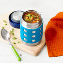 LunchBots Thermal 12 oz Triple Insulated Thermos - Hot 6 Hours or Cold 12 Hours - Leak Proof Thermos Soup Jar - All Stainless Interior - Navy Lid - Aqua Dots by TinyTreasures Baby Boutique
