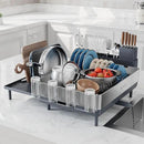 SUNLY Large Dish Drying Rack, Expandable Dish Racks for Kitchen Counter, Space Saving 304 Stainless Steel Drying Rack Kitchen, Extra Large Drainer with Multifunctional Flip Up Pegs, Gray by CozyNest Decor