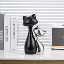 Ceramic Cat Statue Set, Black & Silver Cute Home Decor Figurines, Lucky Cats Desk Accessories for Cat Lovers, Memorial Cats Themed, Modern Collectible Decor for Bookshelf, Living Room by CozyNest Decor