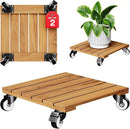 Idzo 2-Pack 12 Inch Acacia Wood Rolling Square Plant Caddy for Plant Pots, Heavy Duty Plant Stand with 360° Lockable Wheels, 264 lbs Capacity Caddy for Indoor and Outdoor Use, Natural Wood by GreenHaven Gardens