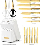 McCook® Knife Sets, Golden Titanium Stainless Steel Kitchen Knife Block Sets with Built-in Sharpener by CozyNest Decor