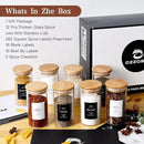 12 Pcs Glass Spice Jars With 296 Spice Labels Preprinted of White and Black Color- 10oz Thicken(2.4mm) Spice Containers With Bamboo Airtight Lids - Empty Small Herb Seasoning Jars by CozyNest Decor