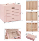 AKOZLIN 4-Tier Jewelry Box Lockable Leather Jewelry Storage Case Organizer with 3 Drawers for Women Girls Ring Necklace Earring Bracelet Watches Holder with Mirror Pink by TinyTreasures Baby Boutique