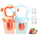 Baby Fresh Fruit Feeder Pacifier, 2 Pack HAOBAOBEI Baby Teether for Chewing, Freezable Infant Teething Toy, Teething Relief, Food Feeder with 4 Silicone Pouch, BPA Free - Monkey (Orange & Blue) by TinyTreasures Baby Boutique