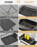 BOOSINY Dish Drying Rack with Drainboard, Stainless Steel Dish Rack, 2 Tier Extra Large Dish Drainer with Cup Holder and Utensil Holder for Kitchen Counter by CozyNest Decor