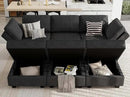 Belffin Terry Fabric Modular Sectional Sleeper Sofa Bed with Storage Convertible Sectional Couches for Living Room 6 Seaters Black Modular Sofa by CozyNest Decor