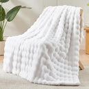 NEWCOSPLAY Faux Fur Twin Blanket White Bubble Blanket Thick Warm Soft for Couch Sofa Bed 550GSM (White, Twin(60"x80")) by CozyNest Decor