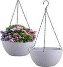 12 inch Large Hanging Planters for Indoor Outdoor Plants, 2 Pack Hanging Flower Pots with Drainage Holes and Chain for Garden Porch, Plastic Hanging Baskets for House Plants, Speckled Grey by CozyNest Decor