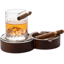 Horseshoe Cigar Coaster Ashtray With A Crystal Whiskey Cigar Glass In A Leather Case by The Wine Savant