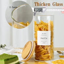 5 Pack Glass Jars with Bamboo Airtight Lids - Stackable Food Storage Containers with 132 Pantry Labels - with Wood Lid for Candy, Cookie, Rice, Sugar, Flour, Pasta, Nuts by CozyNest Decor