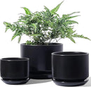 LE TAUCI Ceramic Plant Pots, 4.3+5.3+6.8 inch, Set of 3, Planters with Drainage Hole and Saucer, Indoor Flower Pot with Hole Mesh Pad, Gifts for Mom, Black by GreenHaven Gardens
