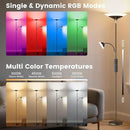RGB Torchiere Floor Lamp - 2 Way Dimmable LED Standing Lamp with Remote&Button Control, 34W Rotatable Floor Reading Light, 72'' Tall Modern Corner Lamp for Living Room Bedroom Office, Black by CozyNest Decor