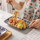 Selamica Ceramic Rectangular Salad Plates Set of 4, 8 Inch Small Serving Plates for Appetizers, Sushi, Fruit, Vintage Blue by CozyNest Decor
