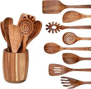 9 PCS Kitchen Utensils Set - Wooden Spoons for Cooking, Natural Teak Wooden Utensils - Includes Wooden Spoons, Spatula Set, Slotted Spoon - Handmade Wooden Spoon Set by CozyNest Decor