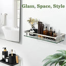 Alise Bathroom Glass Shelf with Stainless Steel Railing, Brushed Nickel Small Tempered Glass Floating Wall Shelf Over The Toilet, 16 inch